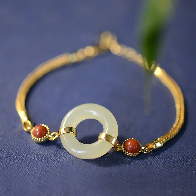 Solid 14k Bracelet Women Not Fade Wedding Natural Jade Stone