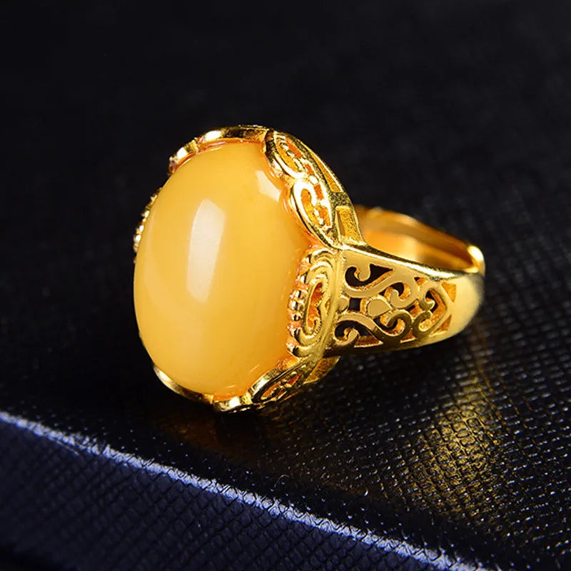 14k Yellow Gold Amber Cut Citrine Natural Diamond Engagement Ring