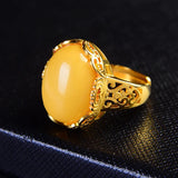 14k Yellow Gold Amber Cut Citrine Natural Diamond Engagement Ring