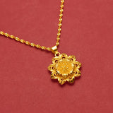 18k Yellow Hollow Sun Flower Necklace for Women Bride Charm Fine Jewelry