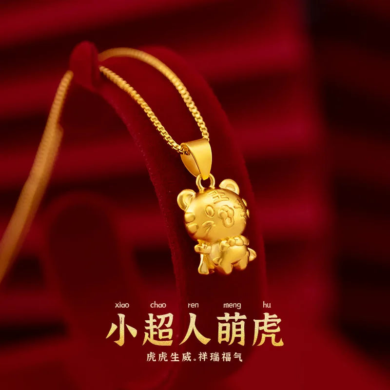 18k Yellow Tiger Pendant Necklace for Women Real Fine Jewelry