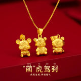 18k Yellow Tiger Pendant Necklace for Women Real Fine Jewelry