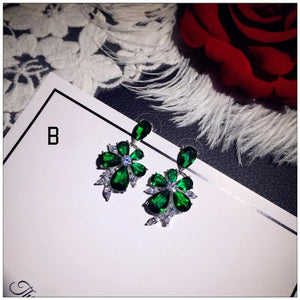 925 Emerald Drop Earrings Vintage Green Cubic Zirconia Anting Wanita