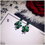 925 Emerald Drop Earrings Vintage Green Cubic Zirconia Anting Wanita