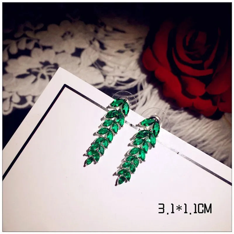925 Emerald Drop Earrings Vintage Green Cubic Zirconia Anting Wanita