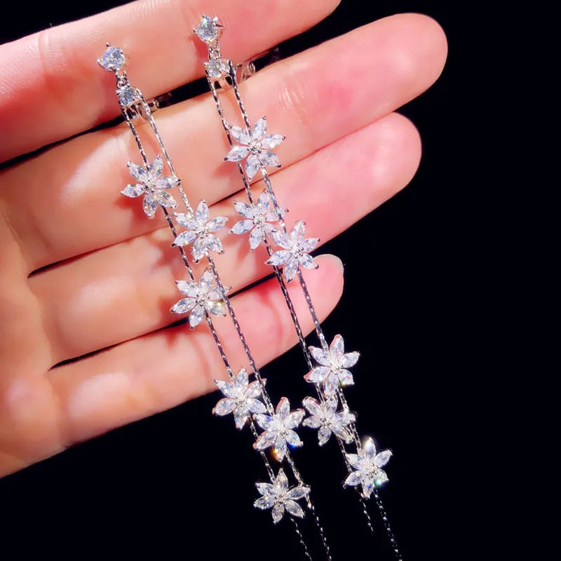 Solid 925 Drop Earrings For Women CZ Fine Jewelry Vintage Stud Earring