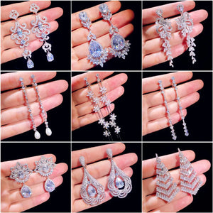 Solid 925 Drop Earrings For Women CZ Fine Jewelry Vintage Stud Earring