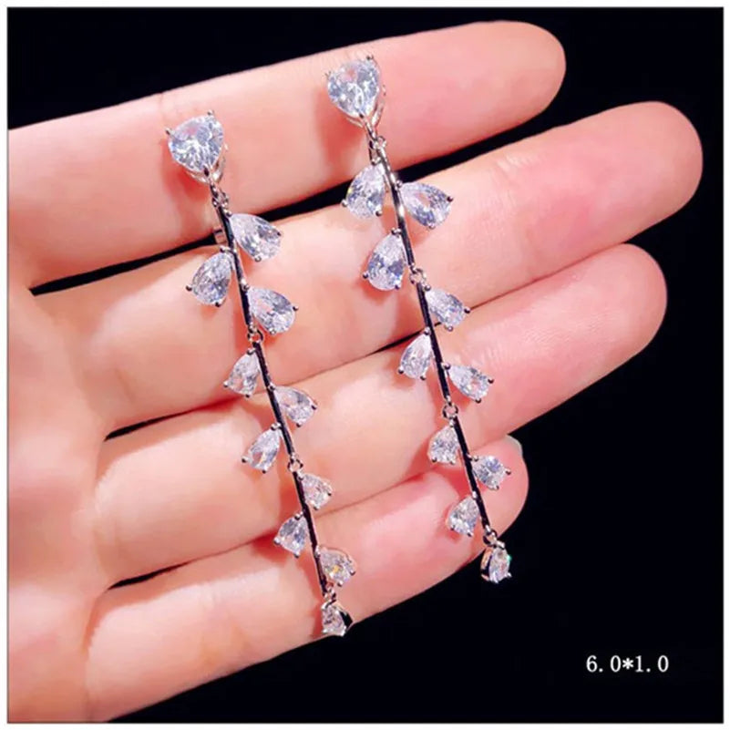 Solid 925 Drop Earrings For Women CZ Fine Jewelry Vintage Stud Earring