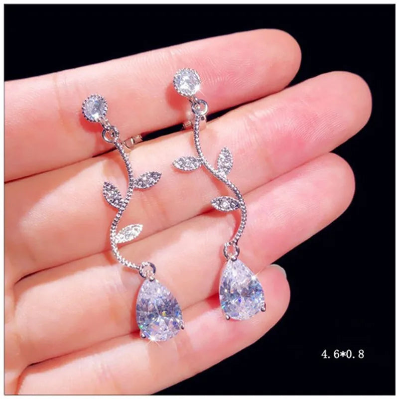 Solid 925 Drop Earrings For Women CZ Fine Jewelry Vintage Stud Earring