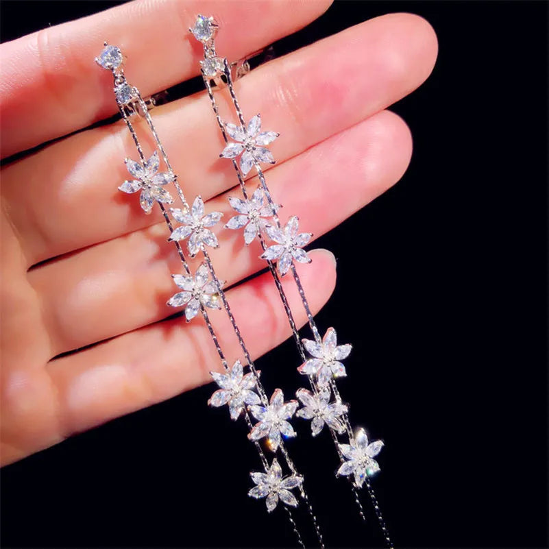 Solid 925 Drop Earrings For Women CZ Fine Jewelry Vintage Stud Earring