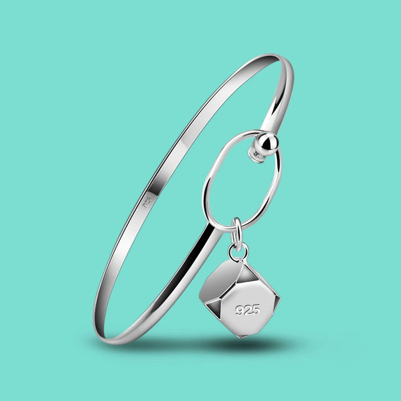 925 Silver Bell Pendant Bangle Bracelet Fine Jewelry