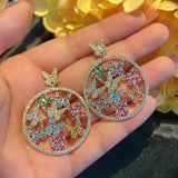 Multicolor CZ Butterfly Circle Drop Earrings 925 Silver Wedding Dangler