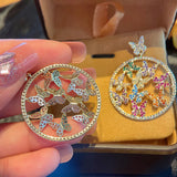 Multicolor CZ Butterfly Circle Drop Earrings 925 Silver Wedding Dangler