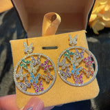 Multicolor CZ Butterfly Circle Drop Earrings 925 Silver Wedding Dangler
