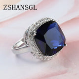 925 Silver Big Zircon Crystal Finger Ring for Women Wedding Jewelry S925 Gift