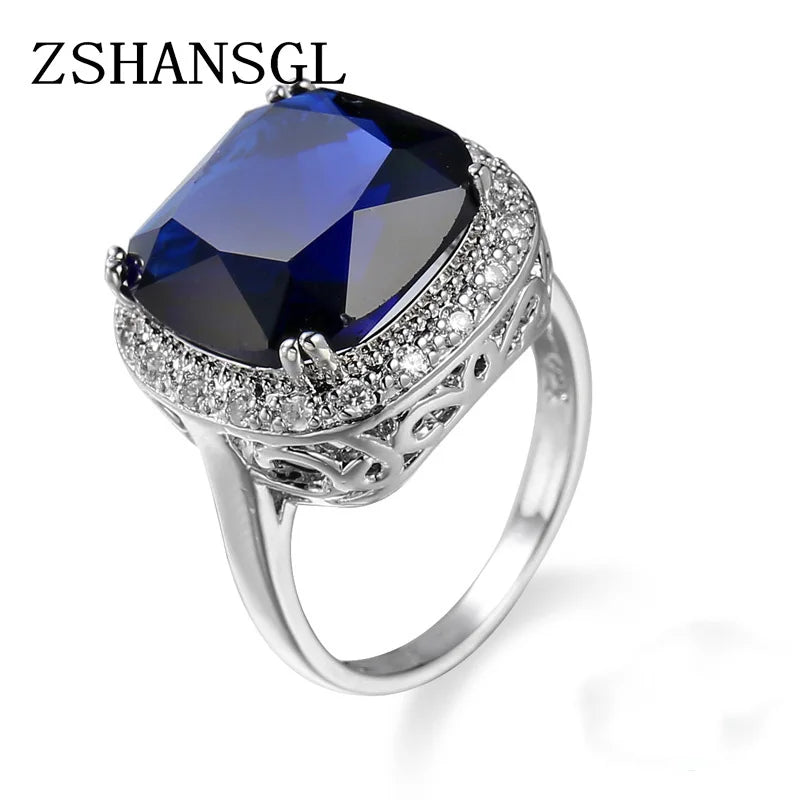 925 Silver Big Zircon Crystal Finger Ring for Women Wedding Jewelry S925 Gift