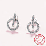925 Silver CZ Stud Earrings Classic Double Circle CZ Ear Piercing