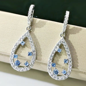 925 Silver Moissanite Aqumarine Pearl Drop Earrings