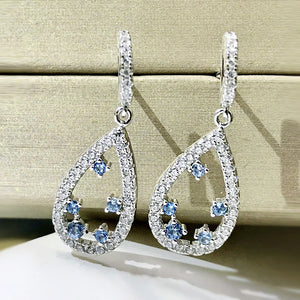 925 Silver Moissanite Aqumarine Pearl Drop Earrings