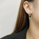 925 Silver Diamond Earrings Bamboo Green CZ Wedding Women Bridal Jewelry
