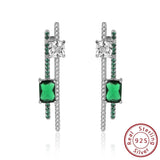 925 Silver Diamond Earrings Bamboo Green CZ Wedding Women Bridal Jewelry