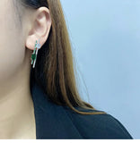 925 Silver Diamond Earrings Bamboo Green CZ Wedding Women Bridal Jewelry
