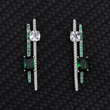 925 Silver Diamond Earrings Bamboo Green CZ Wedding Women Bridal Jewelry