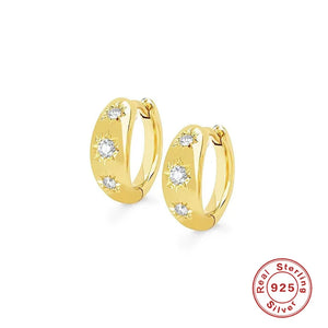 Sterling Silver Eight Point Star Cuff Hoop Earring with CZ Zirconia Diamond