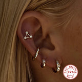 Sterling Silver Eight Point Star Cuff Hoop Earring with CZ Zirconia Diamond