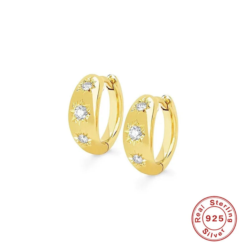 Sterling Silver Eight Point Star Cuff Hoop Earring with CZ Zirconia Diamond