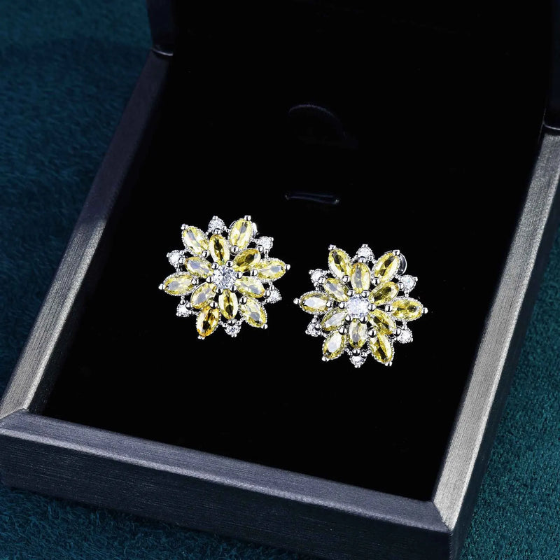925 Silver Flower Stud Earrings w/ Amethyst Gemstone - Christmas Gift