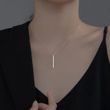 925 Sterling Silver Long Bar Pendant Necklace for Women