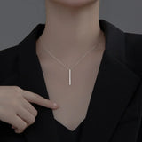 925 Sterling Silver Long Bar Pendant Necklace for Women