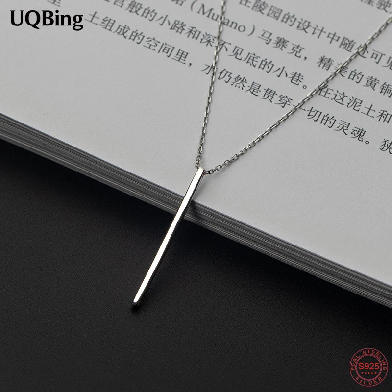 925 Sterling Silver Long Bar Pendant Necklace for Women