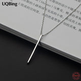 925 Sterling Silver Long Bar Pendant Necklace for Women