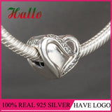 925 Silver Heart Charm Stone Beads for Bracelet Gift DIY Jewelry