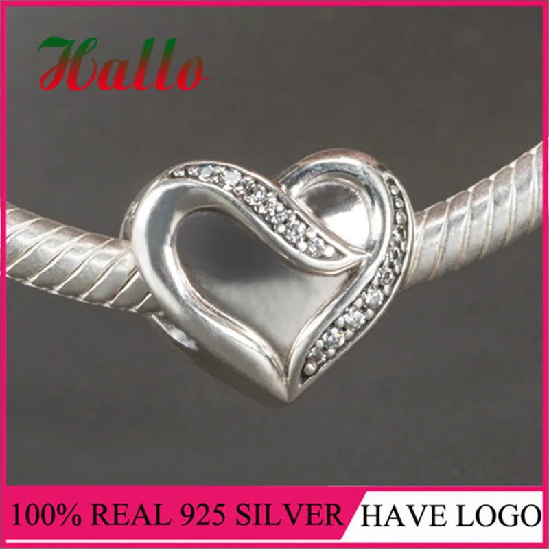 925 Silver Heart Charm Stone Beads for Bracelet Gift DIY Jewelry