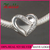 925 Silver Heart Charm Stone Beads for Bracelet Gift DIY Jewelry