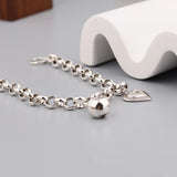 925 Silver Heart Ball Bracelet Vintage Hasp S-B451
