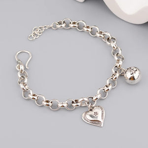 925 Silver Heart Ball Bracelet Vintage Hasp S-B451