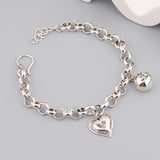 925 Silver Heart Ball Bracelet Vintage Hasp S-B451