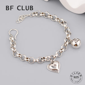 925 Silver Heart Ball Bracelet Vintage Hasp S-B451