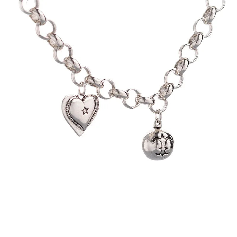 925 Silver Heart Ball Bracelet Vintage Hasp S-B451