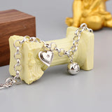 925 Silver Heart Ball Bracelet Vintage Hasp S-B451