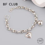 925 Silver Heart Ball Bracelet Vintage Hasp S-B451
