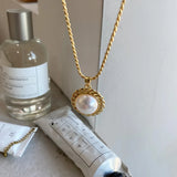 925 Silver Rope Chain Necklace with Shell Pearl Pendant