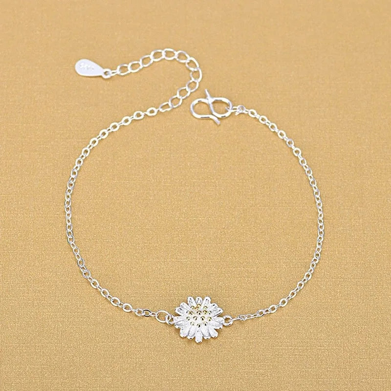 925 Sterling Silver Daisy Flower Anklet for Women Girls Barefoot Leg Jewelry