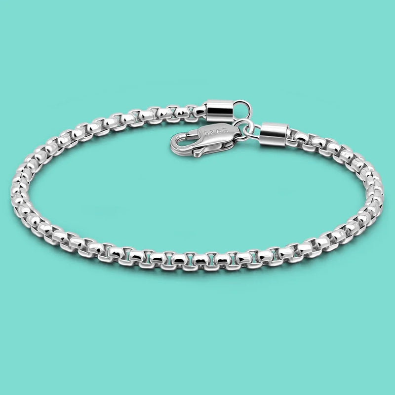 925 Silver Men's Box Chain Bracelet 6.3-9'' - Fashion Party Jewelry