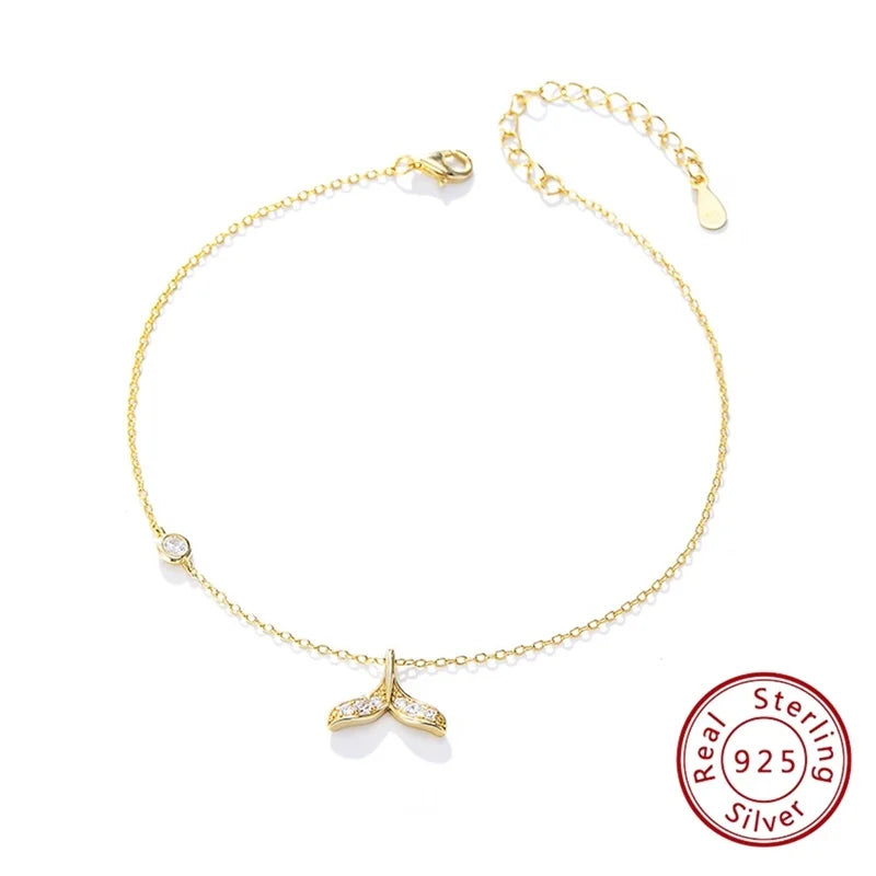 925 Silver Mermaid Tail Anklet Zircon Beach Jewelry