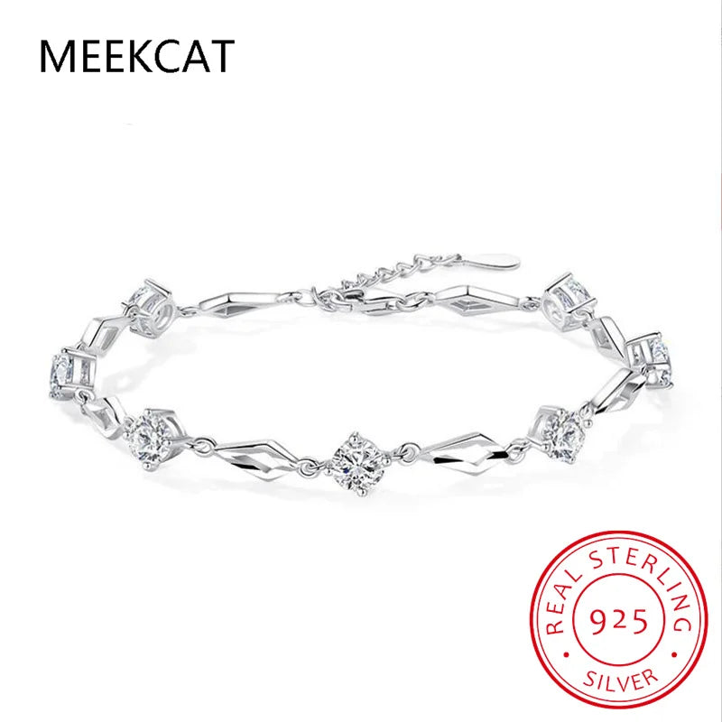925 Silver Moissanite Tennis Bracelet Lab Diamond Rhombus Engagement Gift